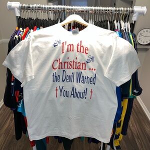 Vintage 90s “I’m The Christian The Devil Warned You About” White T-Shirt